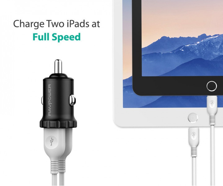 RAVPower USB Car Charger Mini 2xUSB 24W 4.8A with iSmart 2.0 Charging Tech Black (RP-PC031)